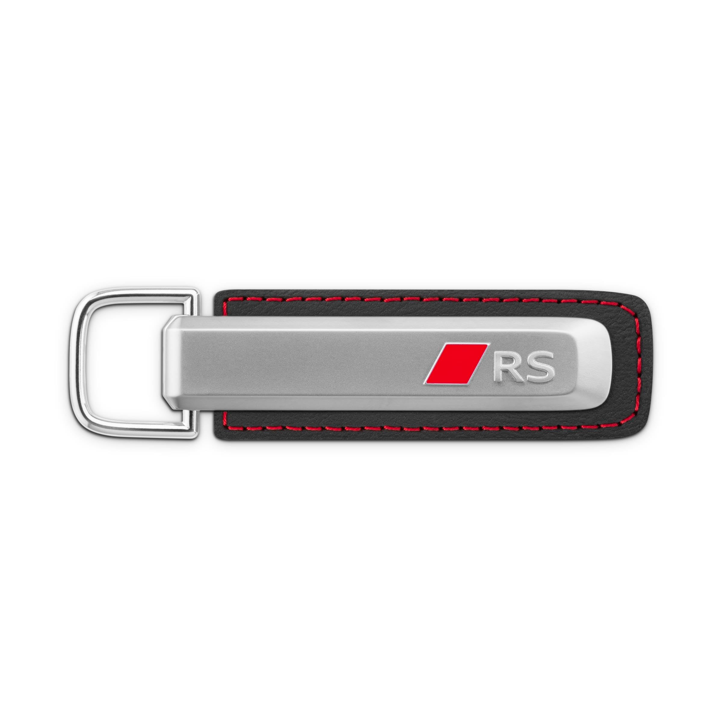 Audi 3182500300 Schlüsselanhänger Schlüsselring Keyring, mit RS-Logo und Sport Raute, mit Audi Ringe Emblem, silber/schwarz