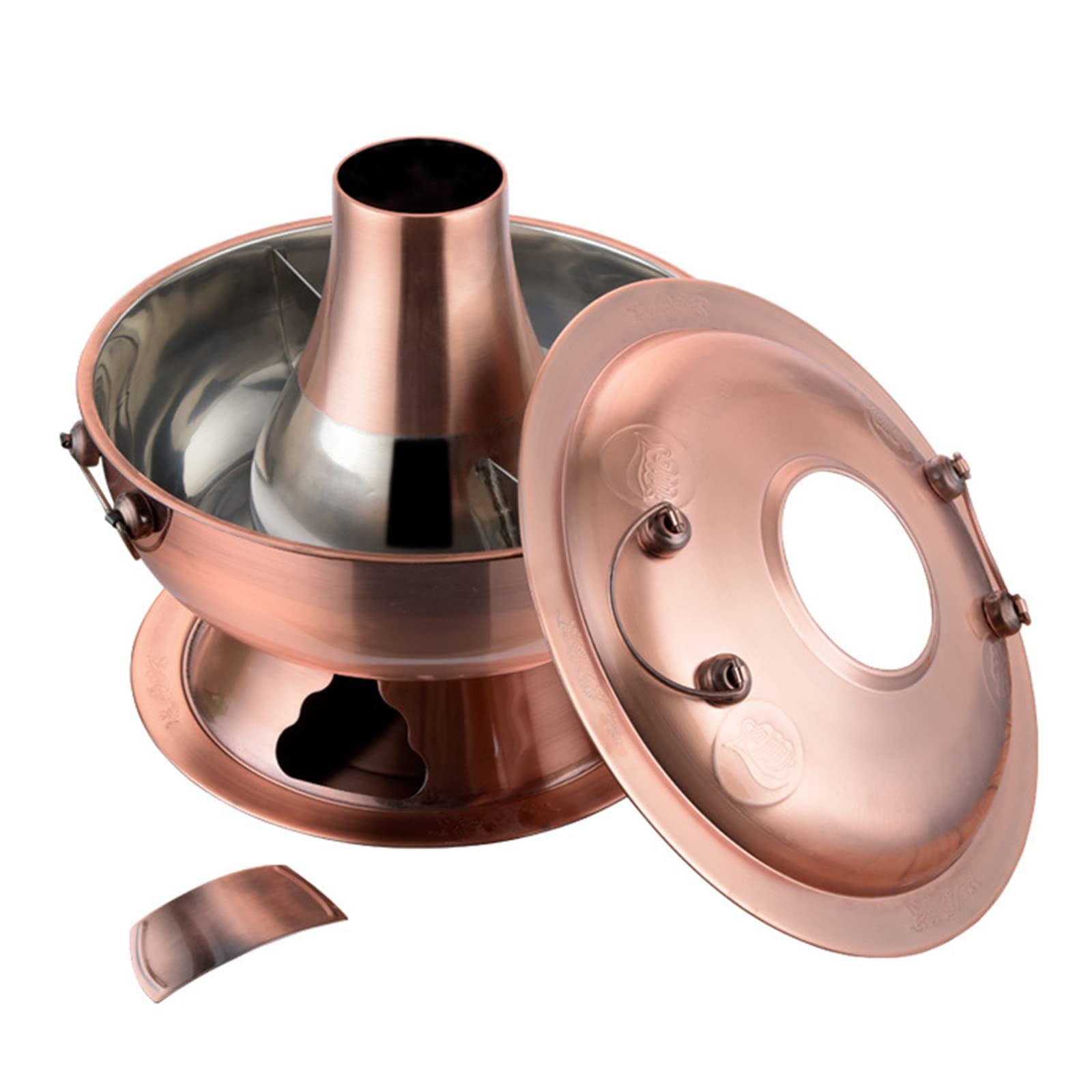 NGDFGR Beijing Copper Hot Pot,Chinese Style Hot Pot,Pure Copper Hot Pot,Chinese Tranditional Hotpot,Vintage Copper Shabu Shabu Hot Pot With Divider,Red Copper-34cm