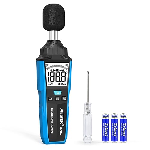 MESTEK Medidor de decibelios Medidor de nivel de sonido Medidor digital SPL 30-130dB MAX Retención de datos con pantalla LCD retroiluminada, medidor