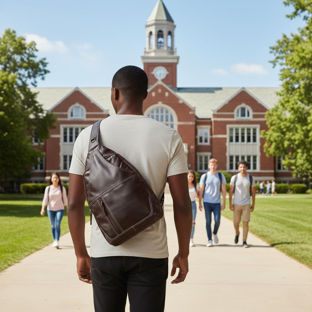 Coyote Bay® HideSling Premium Full Grain Leather Laptop Sling Bag, Large Crossbody Shoulder Bag, Leather Backpack for Men Women Travel Work - Image 2