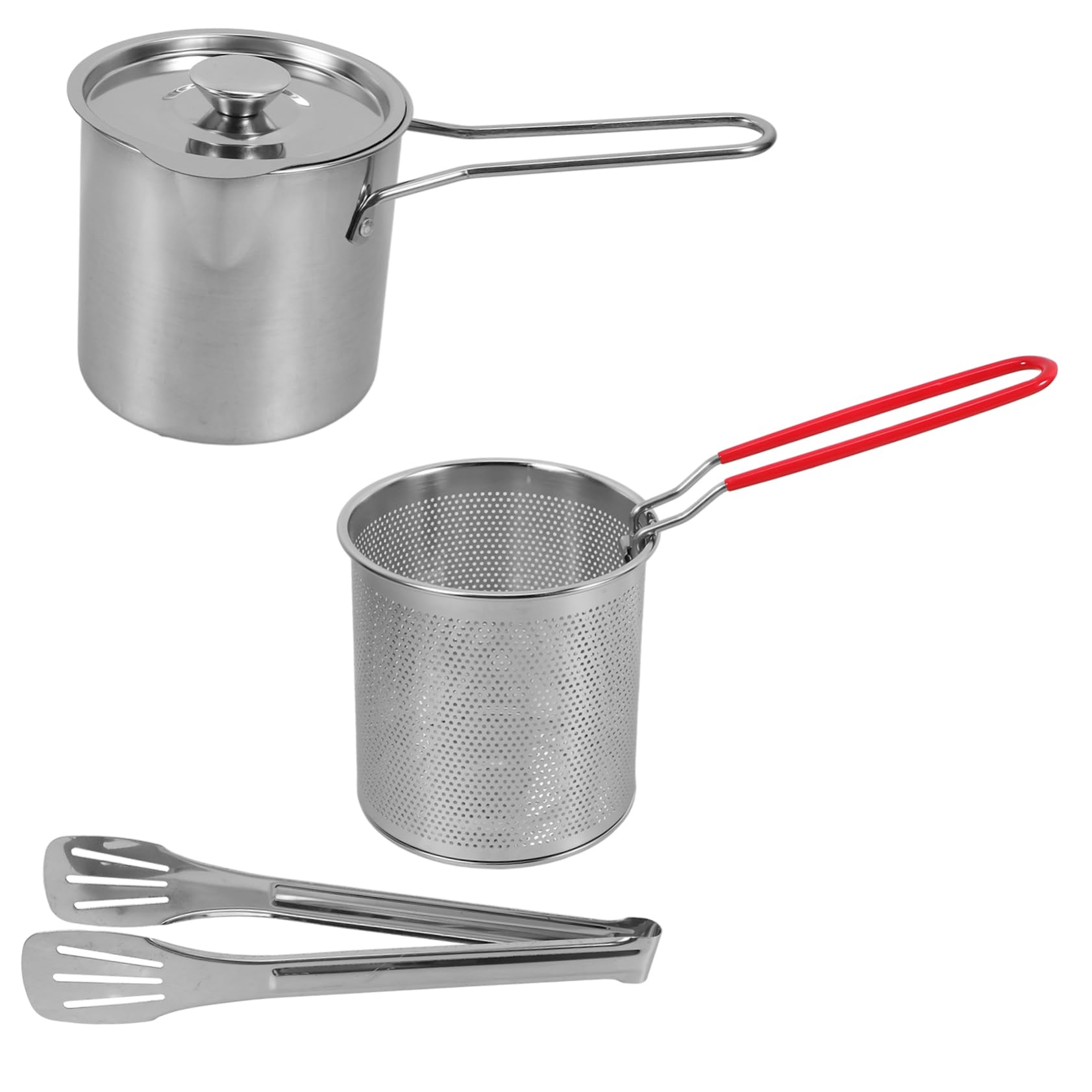 ASAKKURA 1set Stainless Steel Deep Fryer Pot with Filter Basket and Tongs Versatile Household Deep Cooking for and Frying Quick Heat Transfer Ergonomic Design