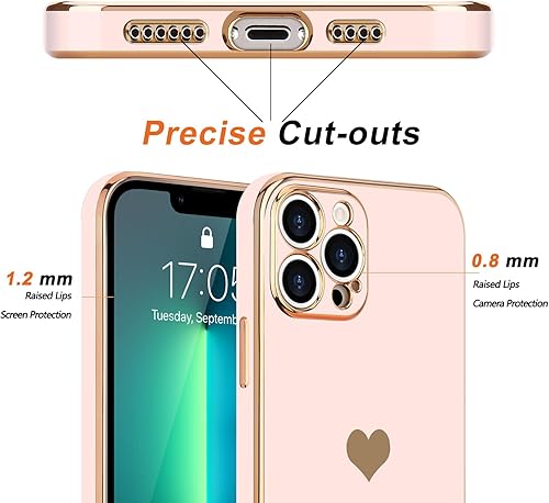 Miniatura 2 de Teageo Funda para iPhone 13 Pro Max para niñas y mujeres, lindo corazón de amor, cubierta trasera suave, protección de cámara elevada, parachoques