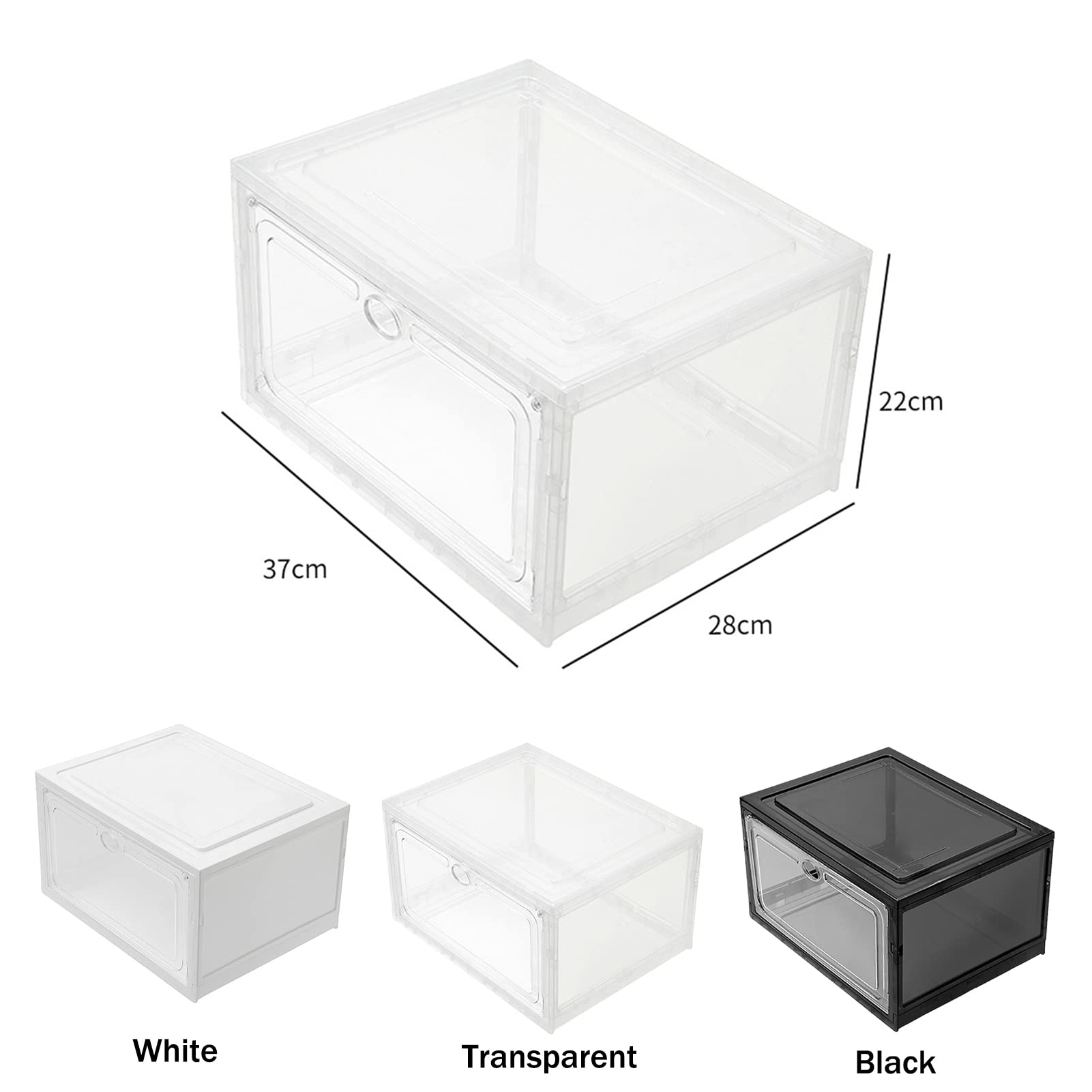Cajas de zapatos Cajas de almacenamiento de zapatos, 4 cajas de almacenamiento de plástico transparente, apilables transparentes, organizadores de almacenamiento (37 x 28 x 22 cm, negro)