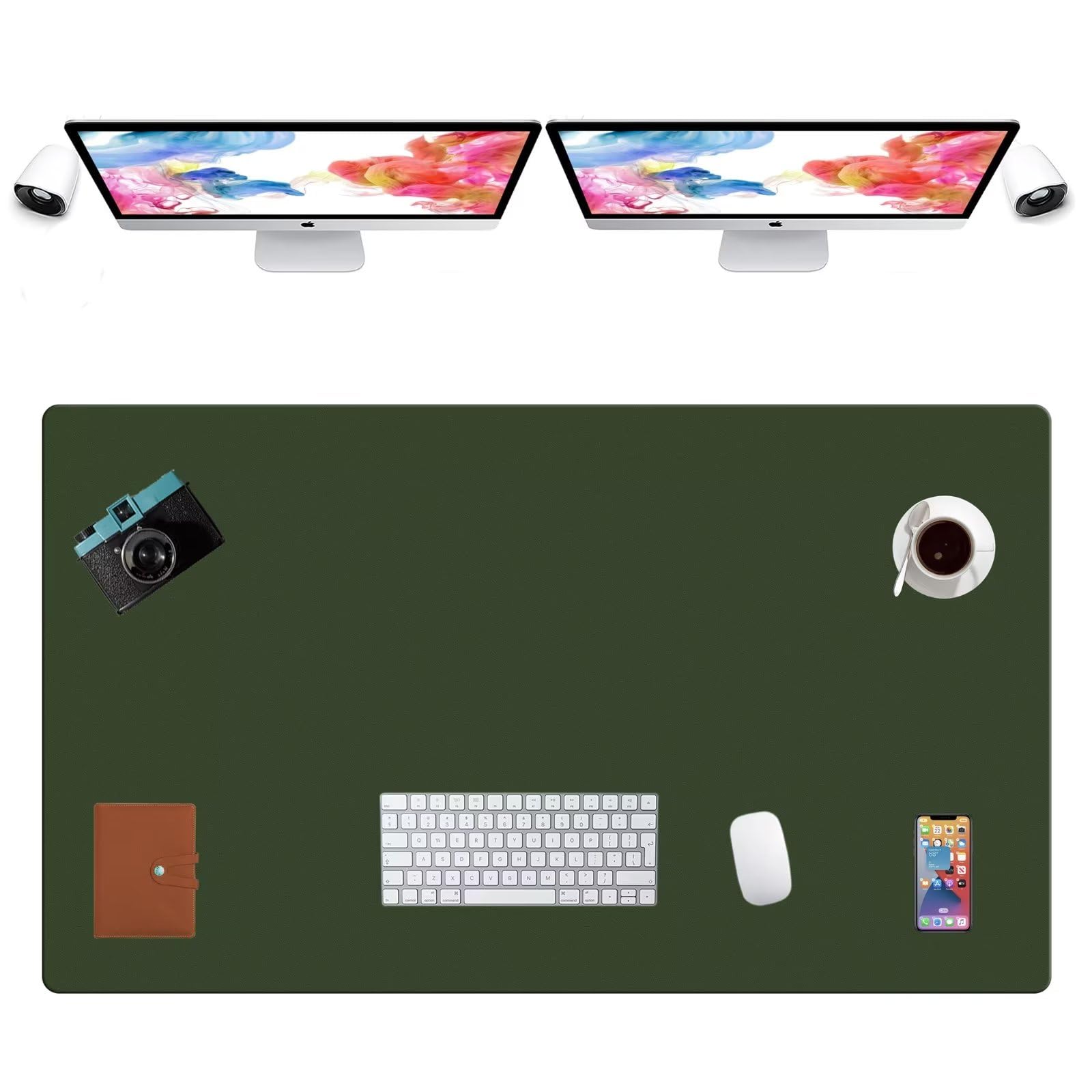 LL-COEUR Extra Large PU Leather Desk Mat Large Mouse Pad XXL Waterproof Table Mat Office Laptop Writing Pad (47.2 x 27.6 inch, Forest Green)