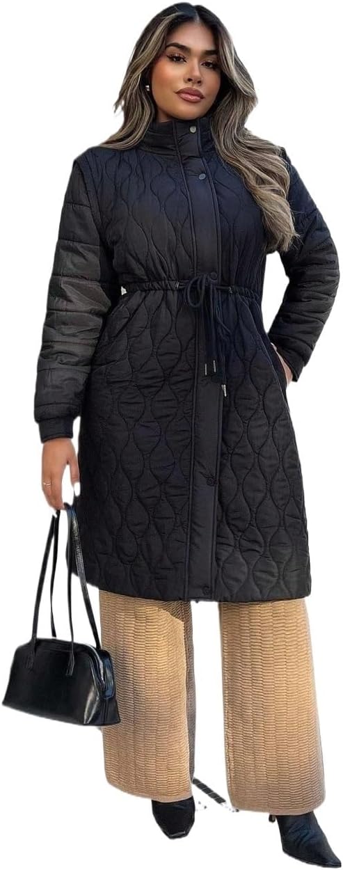snow jackets for women Elegant Waist Sleeve Stand Collar Mid-Length Padded Coat