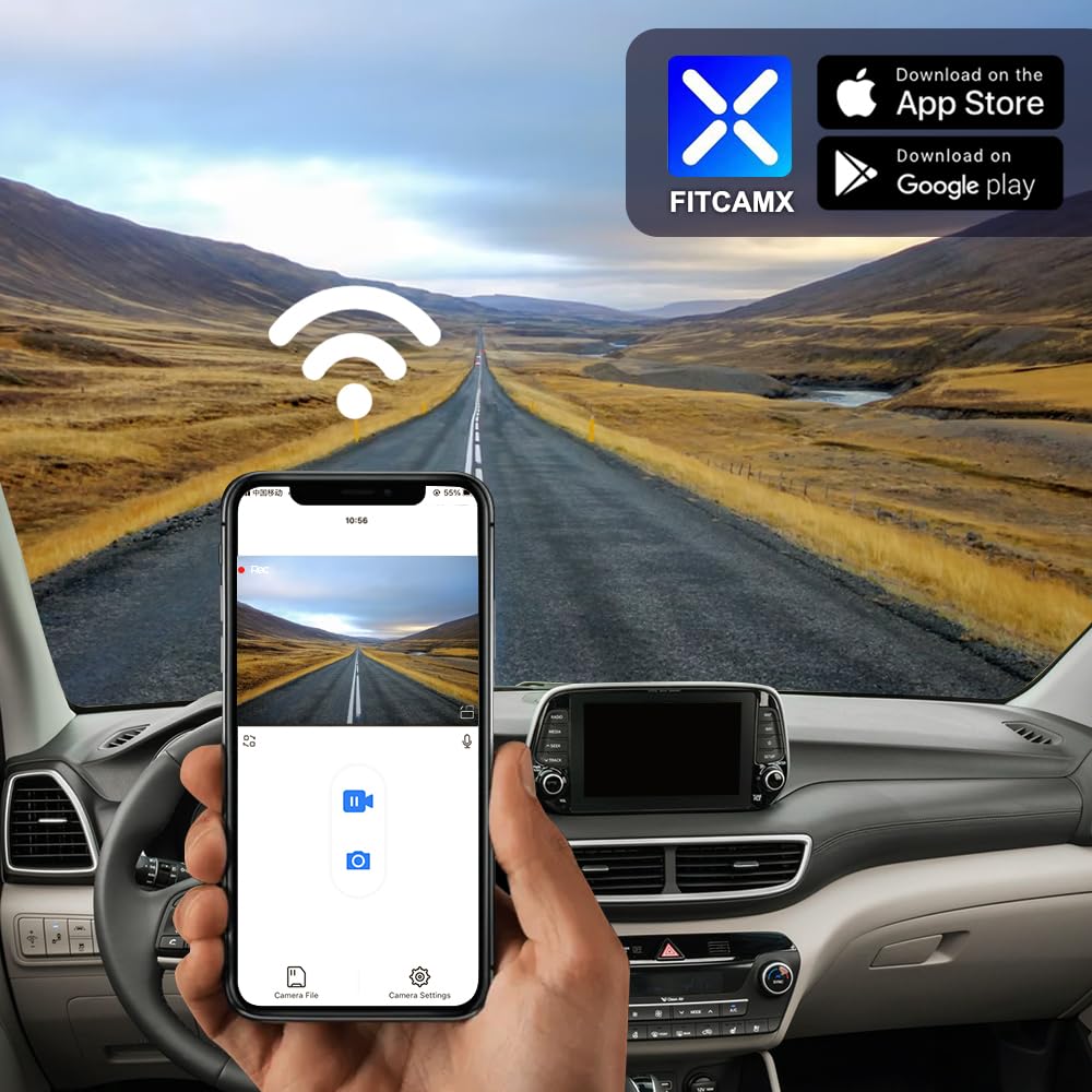 Fitcamx Dashcam 4K kompatybilny z Hyundai Tucson (3. generacji) 2016-2021, OEM kamera samochodowa UHD 2160P WiFi, noktowizor, nagrywanie w pętli, G-Sensor, WDR Dasch-cam Car, Plug & Play, karta 64 GB