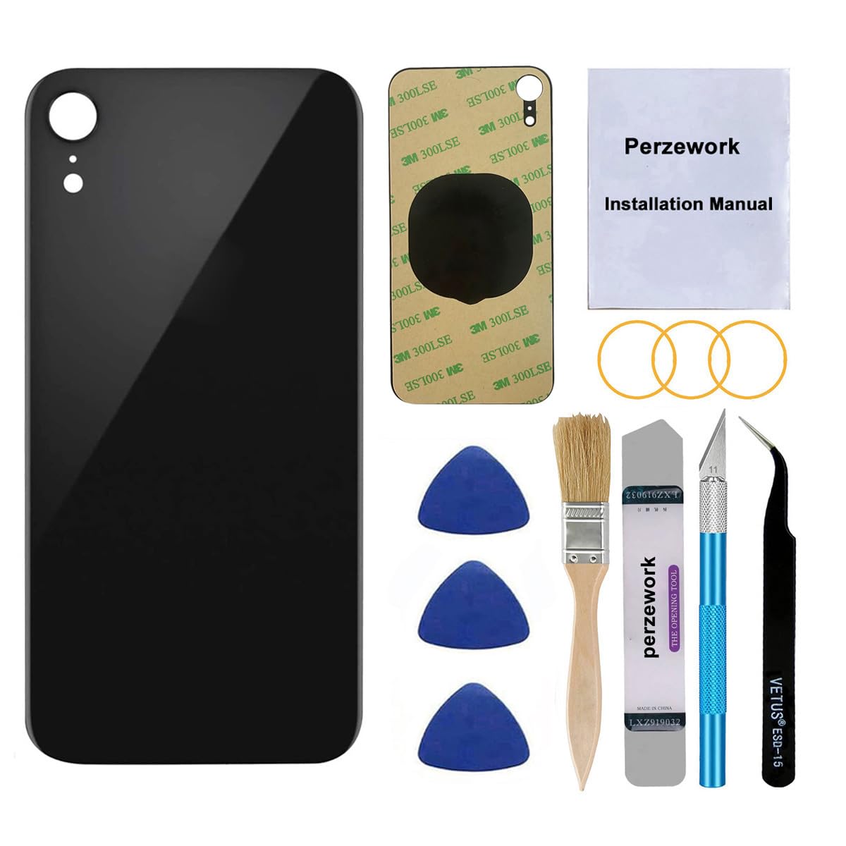 OEM Rear Back Glass Replacement for iPhone XR 6.1 inches with Reparing Toolkit and Pre-Installed Adhesive (Black)