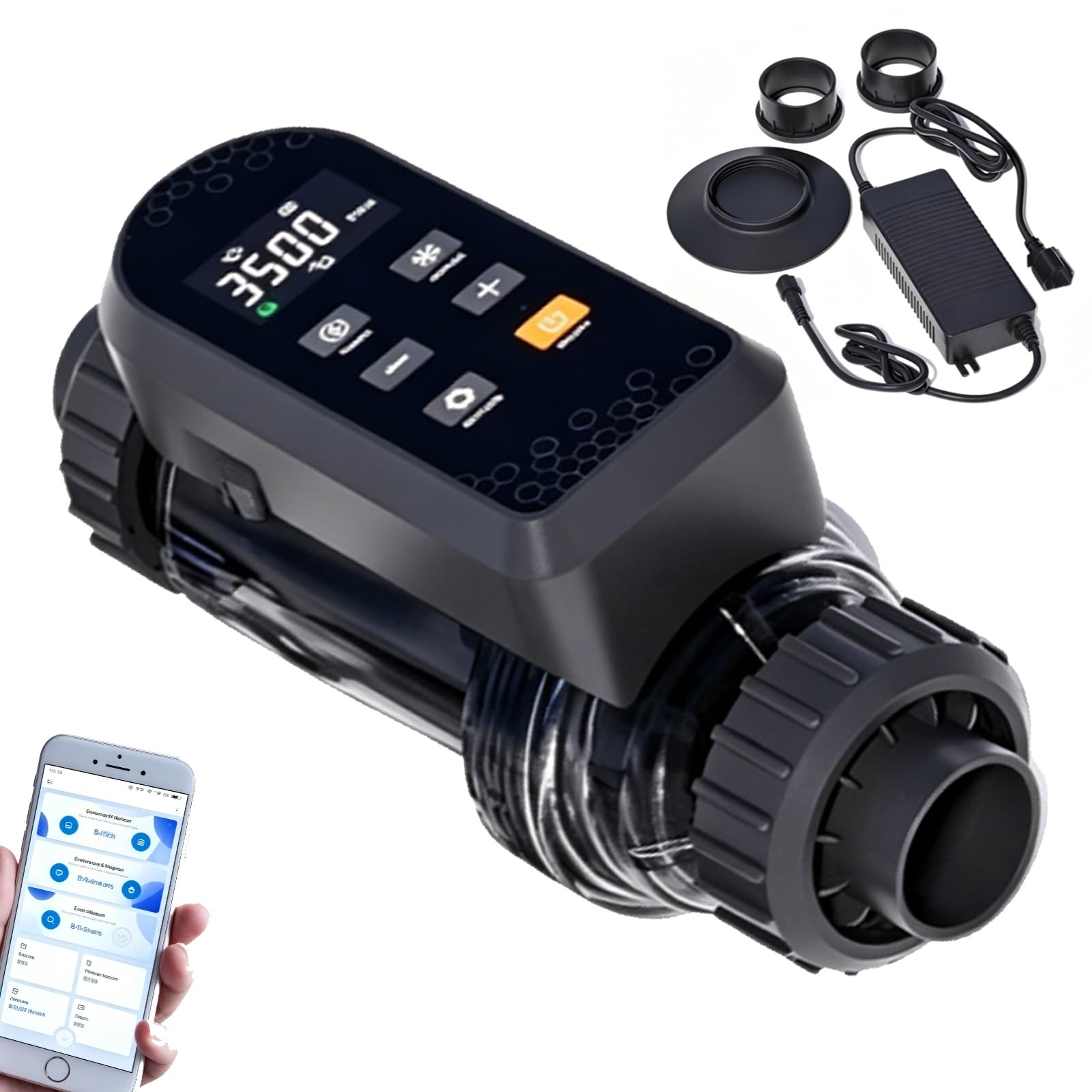 Clorador de Sal controlado por aplicación for Piscina, con Alarma de Temperatura y Nivel de Sal, Sistema de Celdas de Titanio autolimpiante for saneamiento de Piscinas(40g/h)