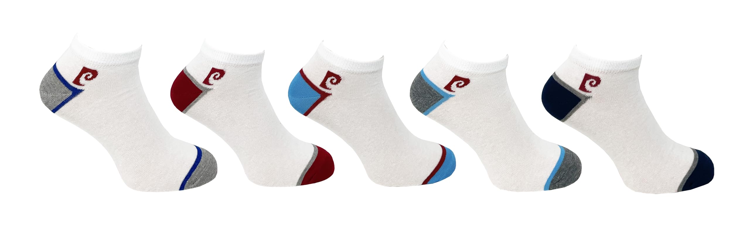 Pierre Cardin Men's White/Multi Heel - Trainer Liner Sports Socks | 5 Pairs | U.k. Size 7-11 | Active Socks (Standard, )