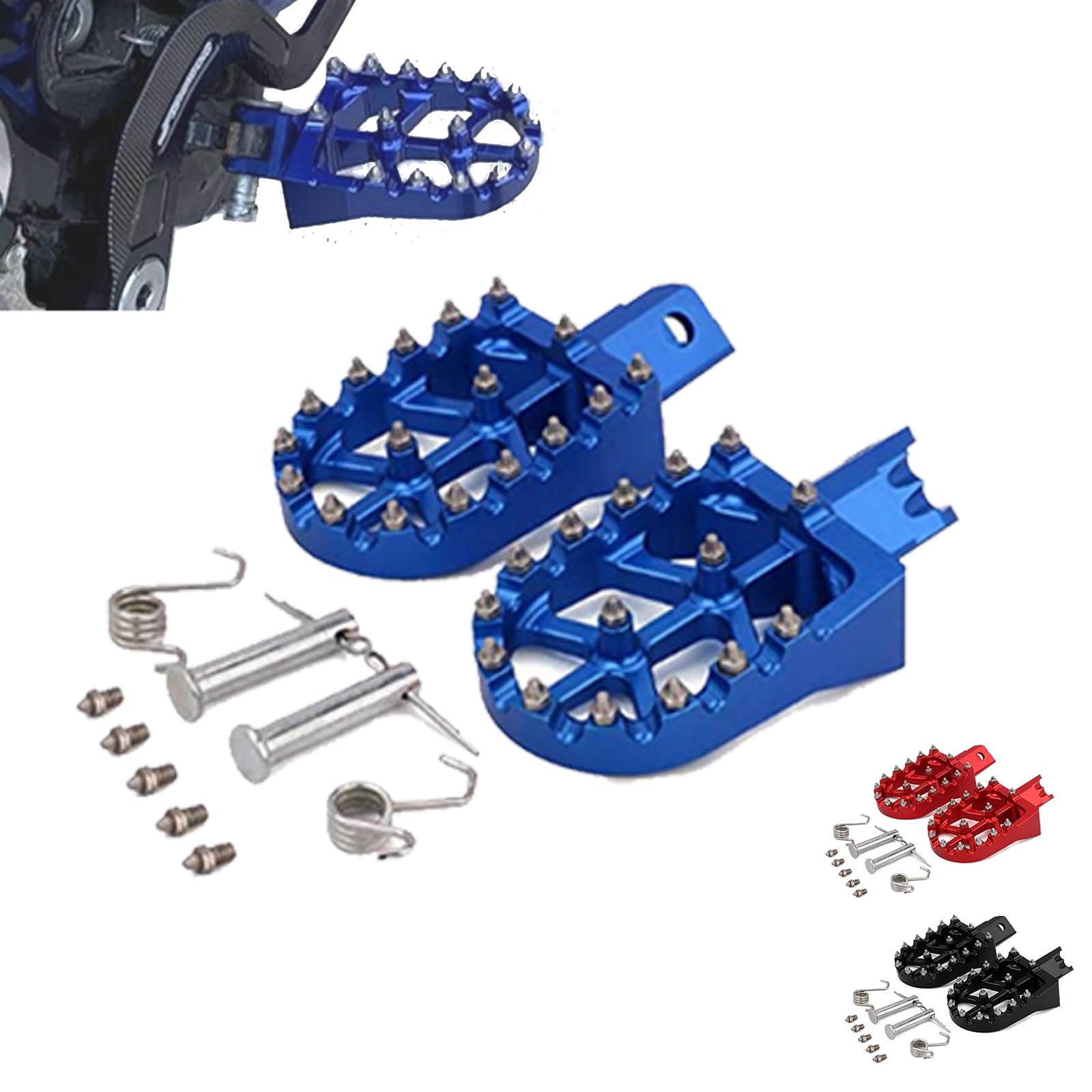 CNC Dirt Bike Foot Pegs with Replacement Spike for 10-15 Light Bee Surron X160 X260 KDX200 LBX E-Ride Talaria MX3/R MX4 ERide Pro SS 2.0 3.0 Surron Sur Ron (Blue)