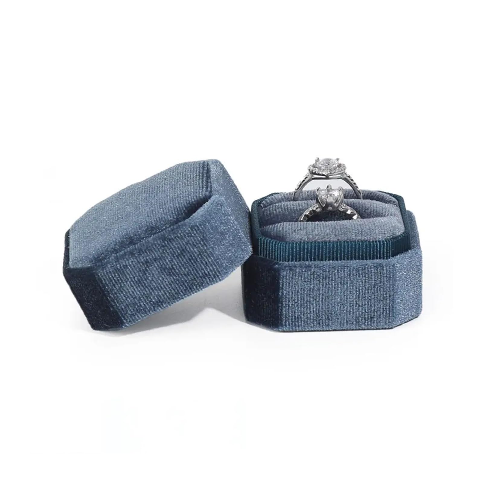 LCKKJHG Wedding Ring Box Octagonal Double Ring Box Wedding With Detachable Lid Display(Blue)