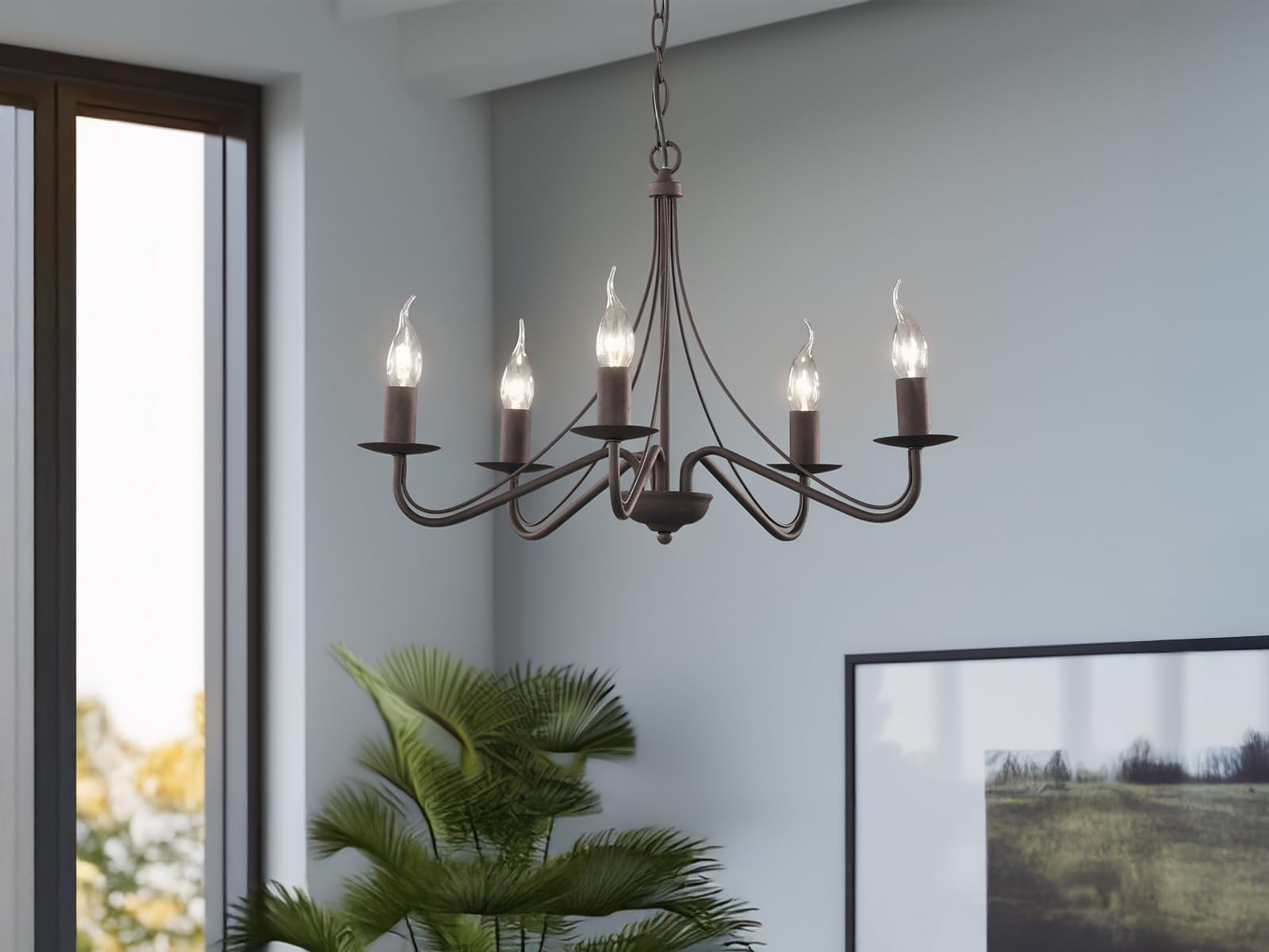 Reality Leuchten Kronleuchter Country R1198-24, Metall rostfarbig, exk. 5x E14, 15,5 x 15,5 x 172 cm
