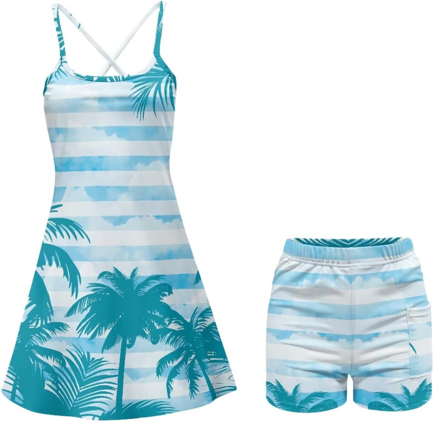 Straps Tennis Dresses for Women with Shorts and Pocket, Elegant Print, Light, Breathable Workout Dress