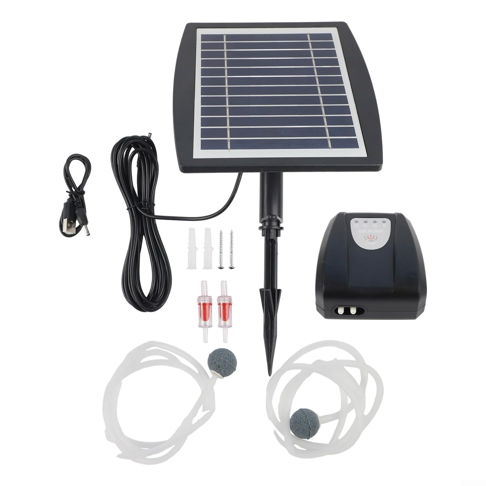 Pompa per ossigeno solare da 3 W con batteria da 2600 mAh per stagni e acquari all'aperto, aeratore ricaricabile tramite USB, dispositivo di aerazione silenzioso, nero (3 W 2600)