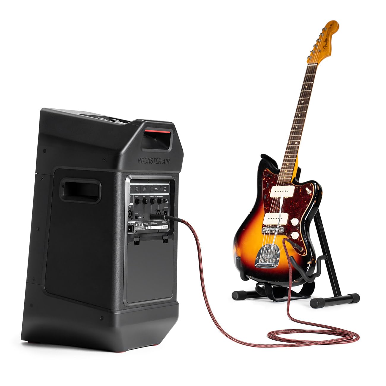 Teufel Fender x ROCKSTER AIR 2 - Großer Tragbarer Bluetooth Lautsprecher - Leistungsstarker Mobiler Party Speaker mit Langer Akkulaufzeit (58 h), Instrumentenanschlüsse, DJ, Mikro - Steel Black