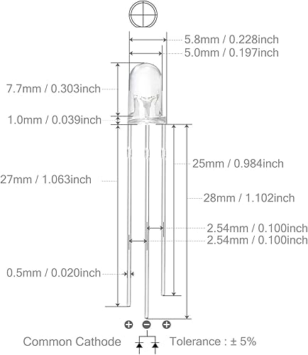 Miniatura 4 de CHANZON 100 luces de diodo LED rojo y azul de 0.197 in (transparente redondo transparente bicolor) iluminación brillante lámparas componentes