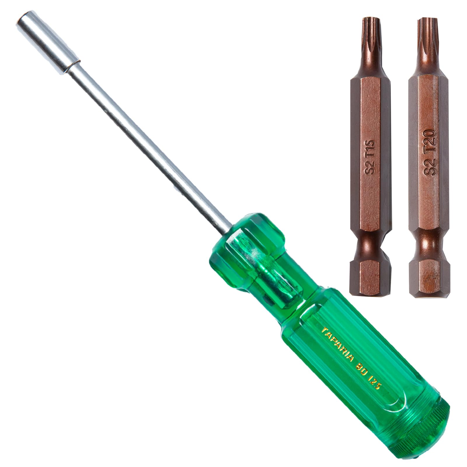 Taparia Make, Bit Holder Screwdriver with 50mm Single Side Bits of 1/4" Hex Shank, S2 Grade, Of Tip Size T15,T20 Suitable for DIY, Home, Professional & industrial applications