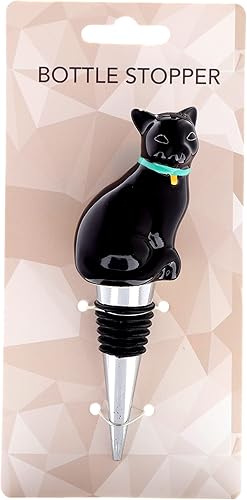 Puckator Tapones de vino  Tapón de botella de vino de cerámica para Prosecco y vino  Gato negro  Decoración de botella de vino  Regalos divertidos