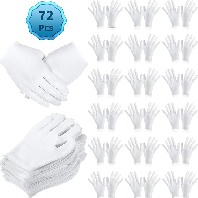 White Cotton Gloves Large Size for Men Women Dry Hand Art Handling Coin Jewelry Archival Inspection (72 Pieces)
