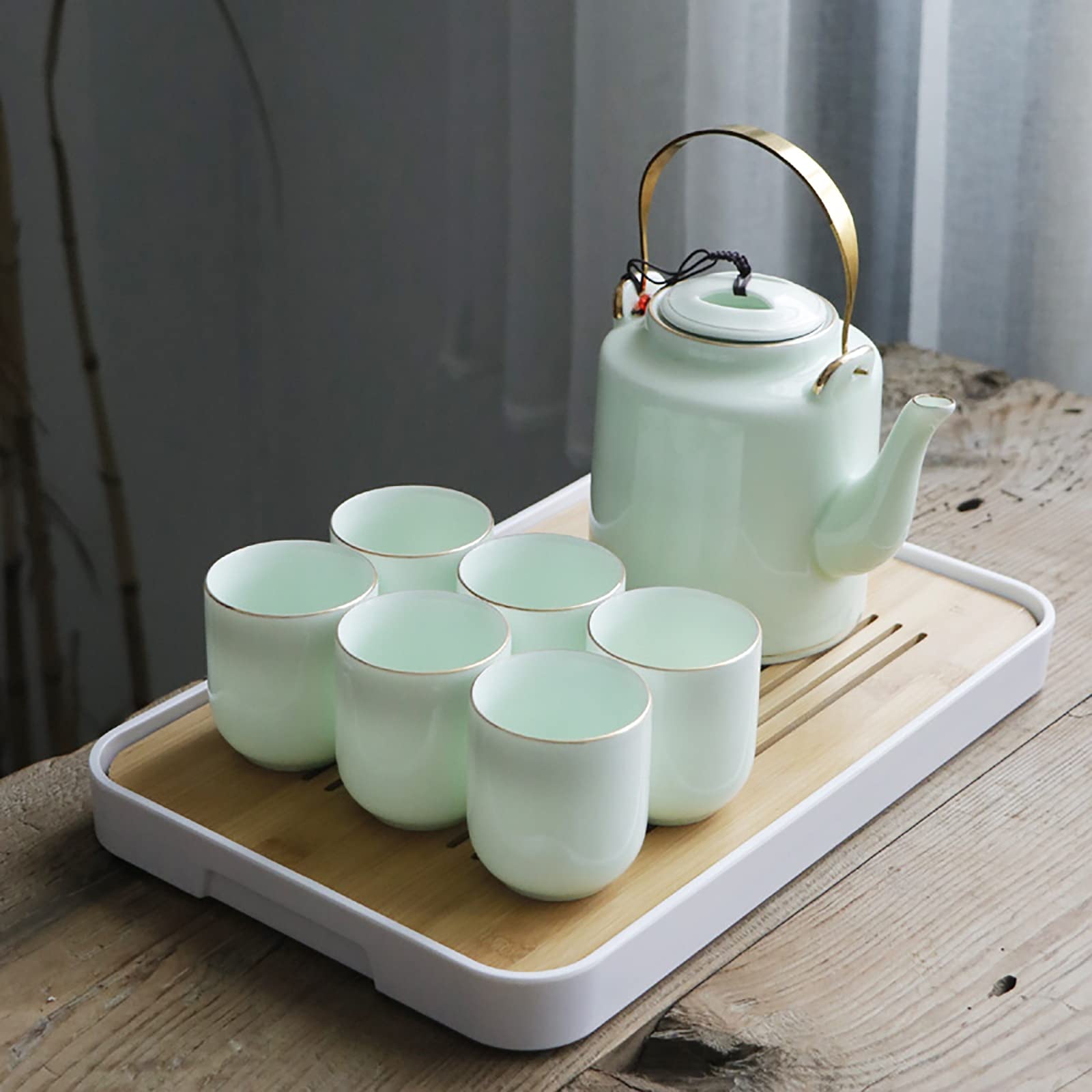 Japanese Tea Cup Set, Porcelain Tea Set，6 ×Cups，1× Teapot,1×Tray