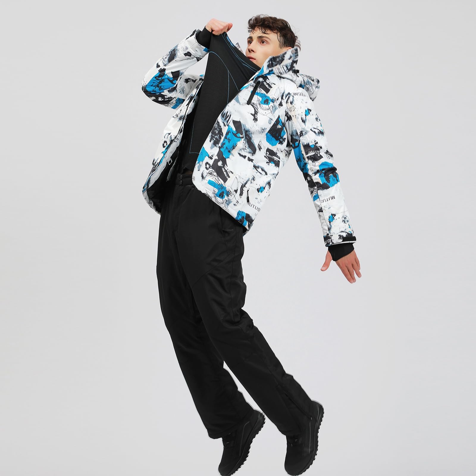 HOTIAN Conjunto de chaqueta y pantalones de esquí para hombre, traje de nieve, invierno, cálido, nieve, esquí, impermeable, a prueba de viento, conjunto de snowboard