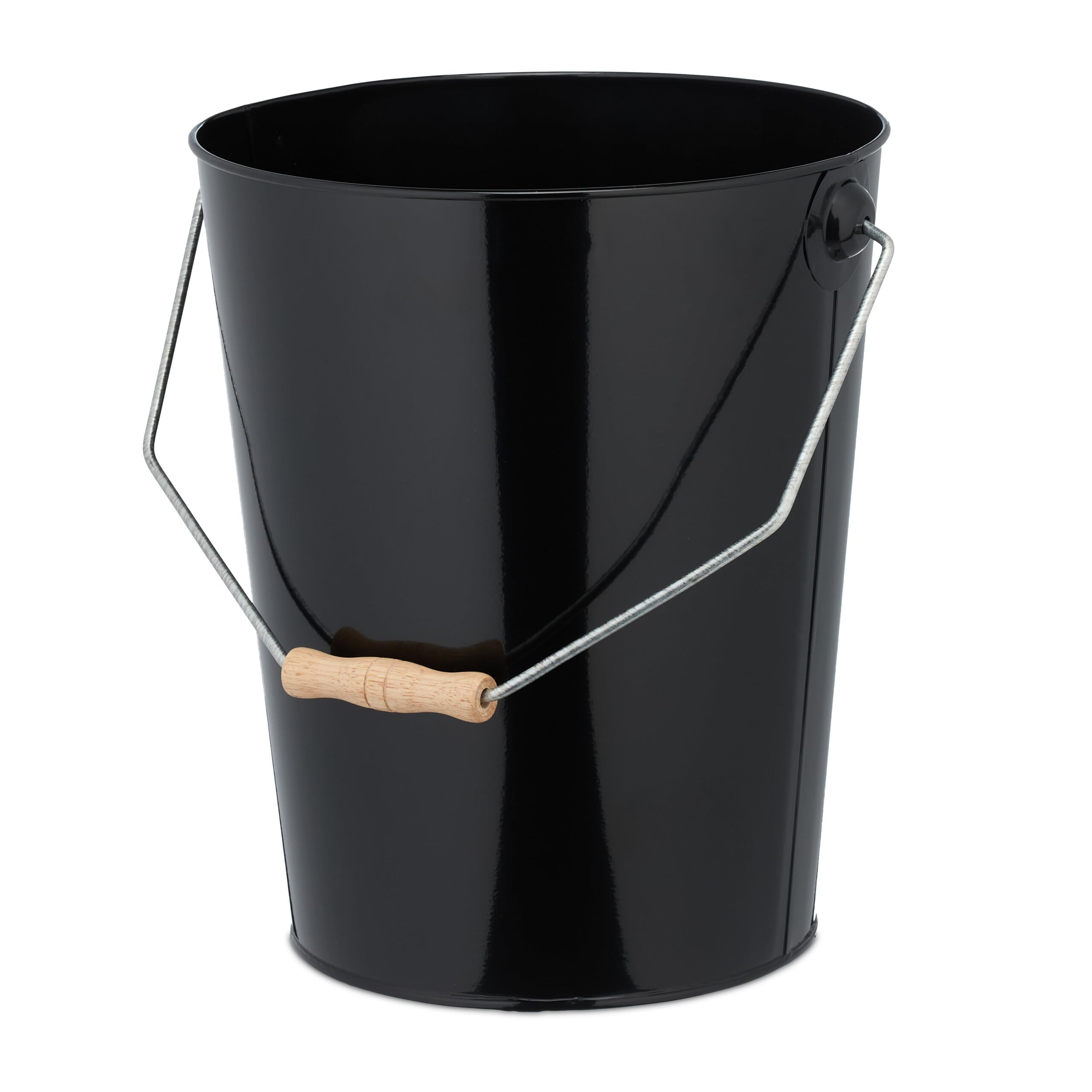 Relaxdays Coal Bucket, 14 L, Scuttle, Bin for Charcoal, Pellets & Briquettes, Fireplace Accessories, with Handle, Black, Iron, Wood