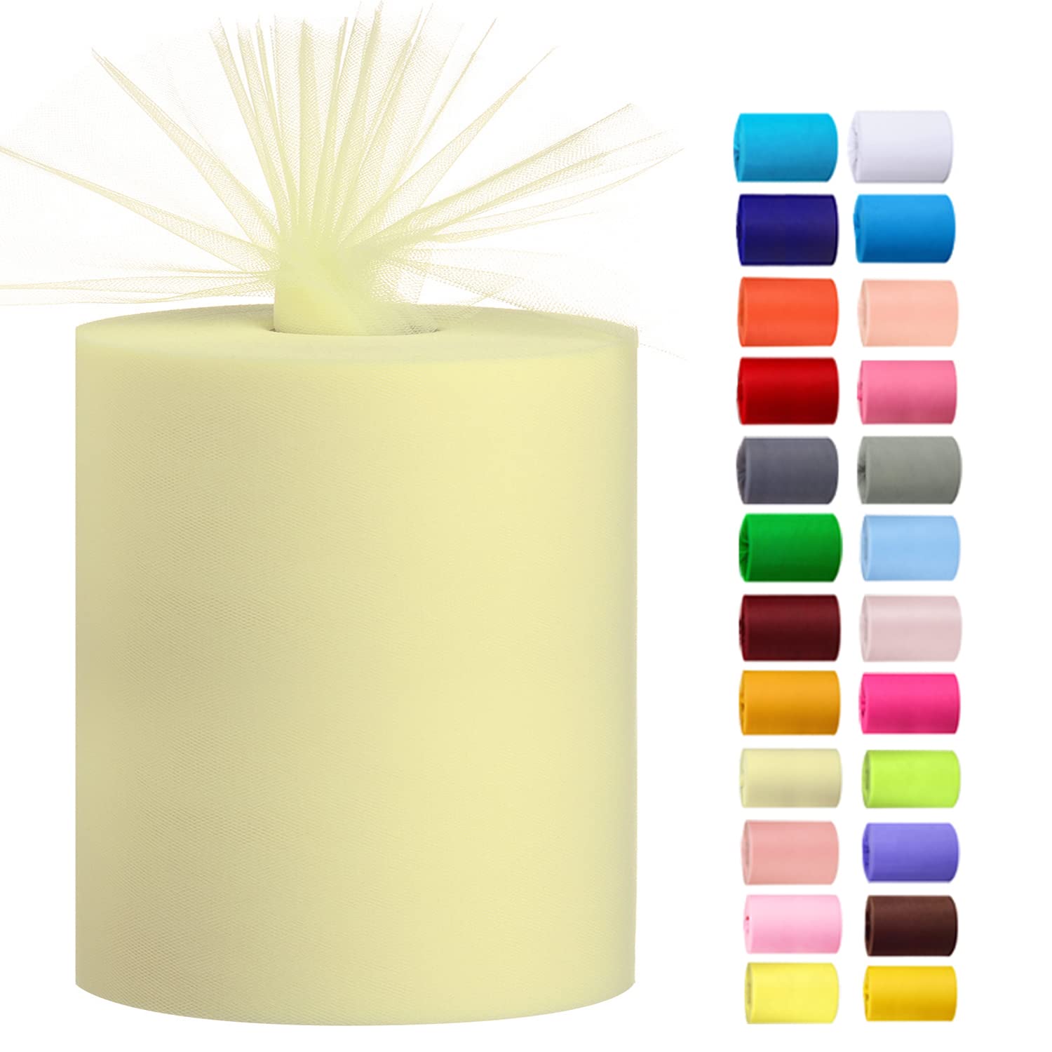 Tulle Rolls 6” by 100 Yards (300 feet) Tulle Roll Spool Fabric for DIY Tutu Skirts Wedding Baby Shower Crafts Decorations Party Supplies (White) — view 26