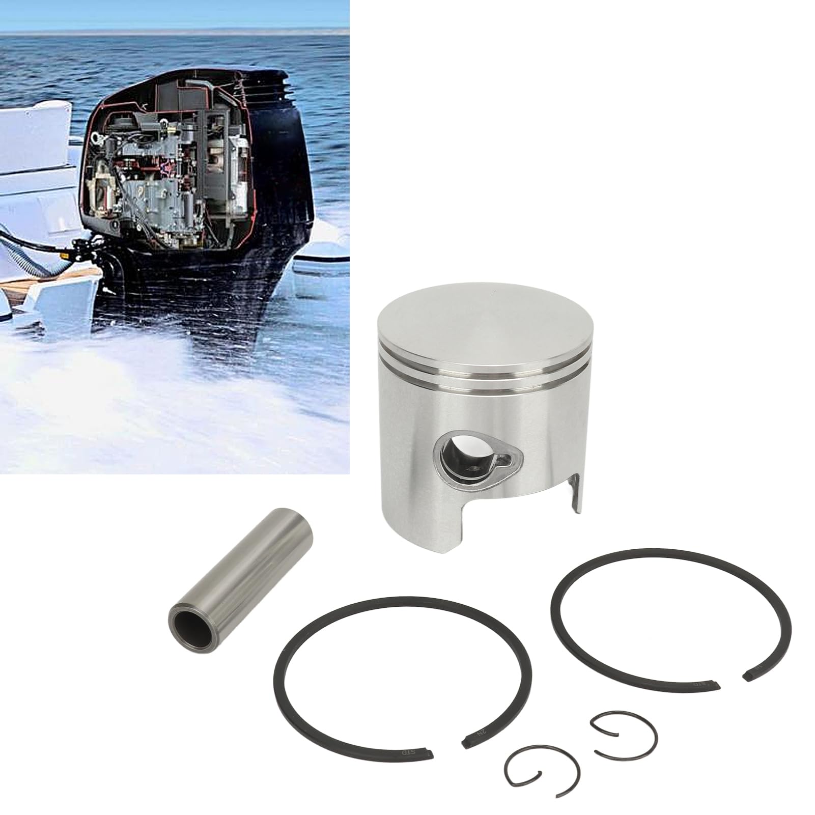 Fydun Kit Pistone, Set Fasce Elastiche Marine Kit Fasce Elastiche 3C8 00001 Set Pistone e Fasce Elastiche 0 68 Mm per Motori Fuoribordo Tohatsu M40D M50D M40D2 M50D2 2 Tempi 3