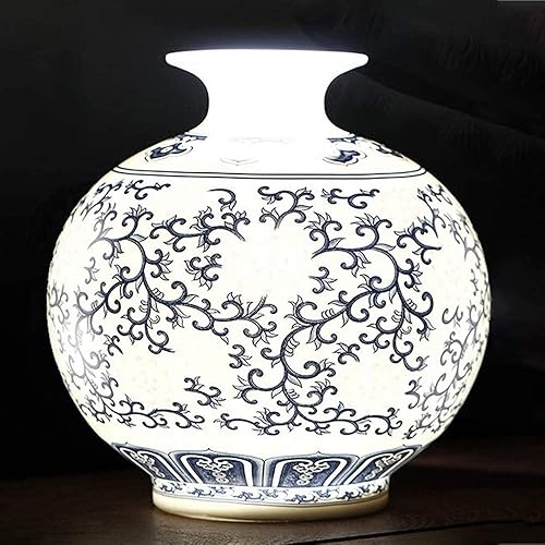 LOLAA Jarrón de cerámica con patrón de arroz de porcelana azul y blanco, jarrón de porcelana azul y blanco, jarrón de porcelana de color azul