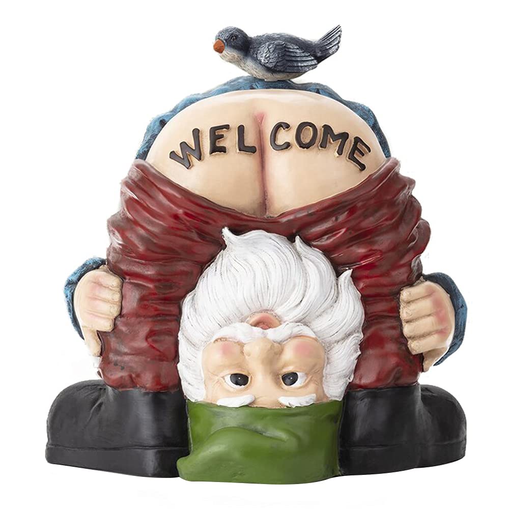 QINGLANG Welcome Gnomes Garden Gnome Statue Funny Resin Gnome Figurine Dwarf Sculpture Garden Decorations Statue for Indoor Outdoor Lawn Yard Balcony Porch Patio