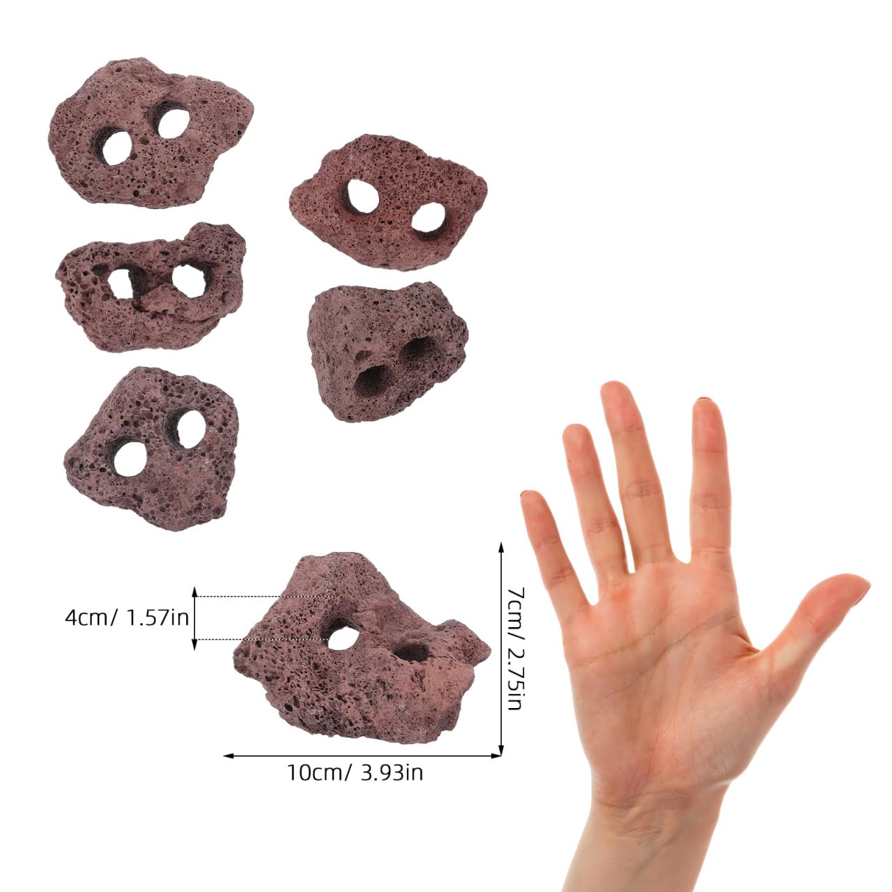 DOITOOL Lot de 6 pierres de lave volcaniques pour aquarium, petites pierres ponces volcaniques marron foncé, pierres d'aquarium pour décoration d'aquarium, 10 x 7 x 4 cm