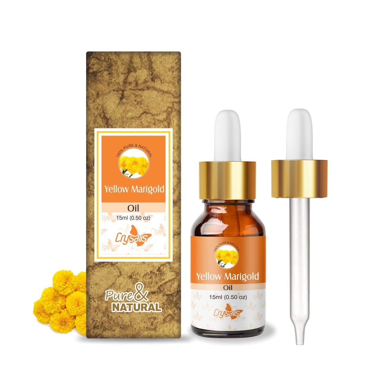 Crysalis Yellow Marigold (Calendula Officinalis) Oil |Pure & Natural Undiluted Organic Standard/Steam Distilled Oil/Repairs Skin Damage, Rashes, Exfoliates Dead Skin - 15ML With Dropper