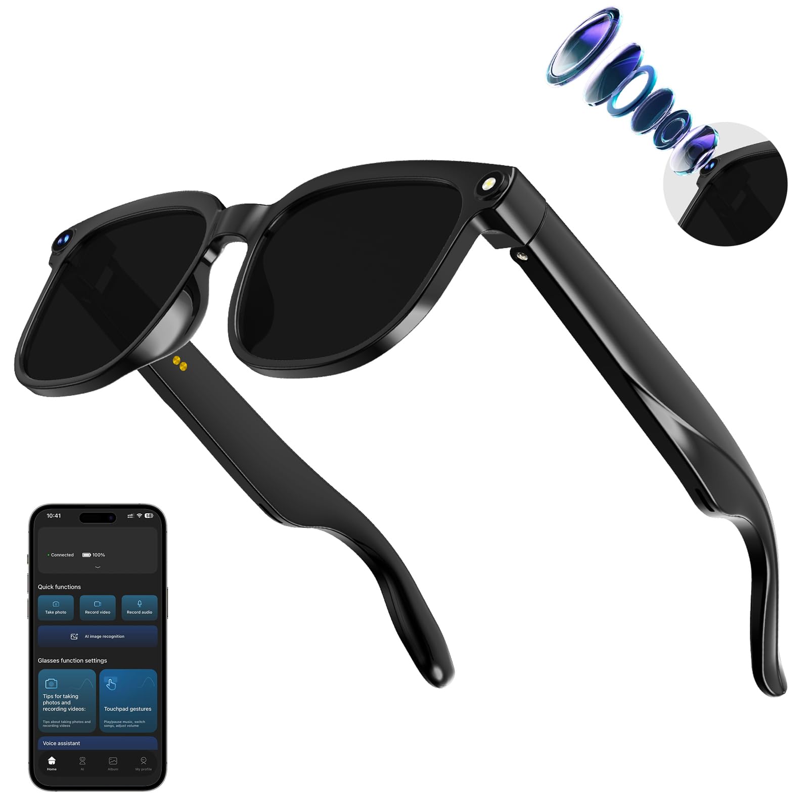 Osawalla AI Smart Glasses with Camera,8MP Camera Glasses,1080P Anti-Shake Video Recording, Real Time Translation,AI Voice Assistant,Object Recognition
