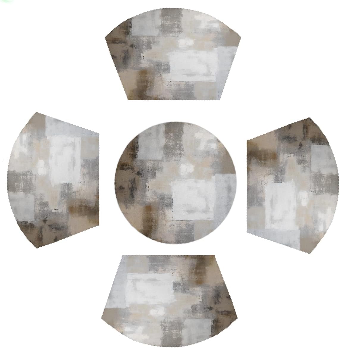 Grey White Abstract Wedge Placemats Set of 4 4 Wedge Table Mats and 1 Round Place Mat Heat Resistant Non-Slip Washable Dining Table for Kitchen Patio Party Decor Cloth Placemat