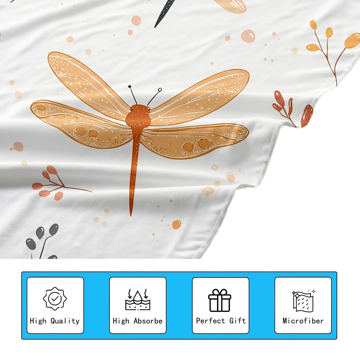Telo Mare Microfibra, Telo Mare Grande 90x200cm 2 Pezzi, Asciugamano Palestra Donna Asciugatura Rapida, Antisabbia Asciugamano Microfibra, Leggero Asciugamani Palestra per Regalo (Libellula) -4414