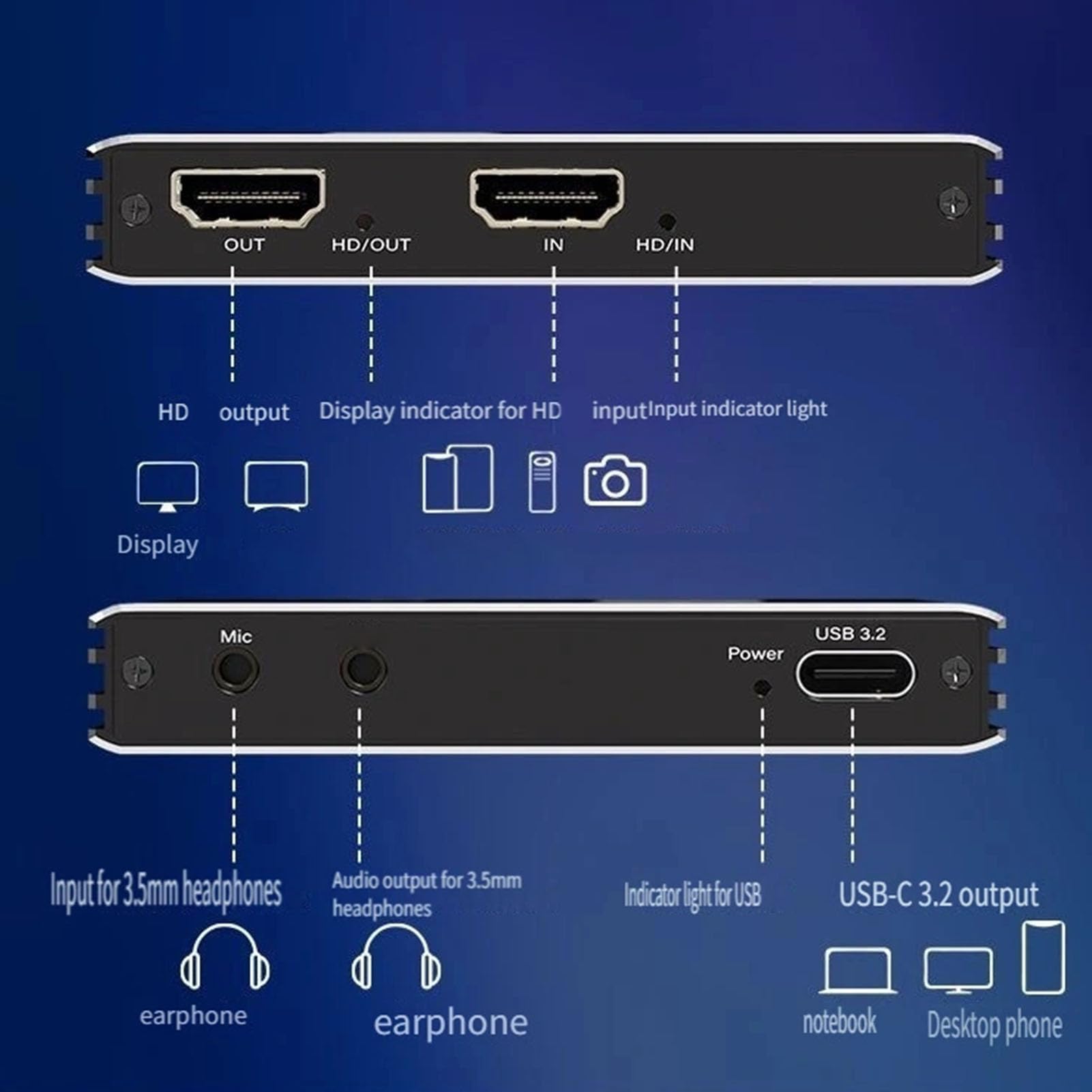Fabater Karta Przechwytująca Wideo, Karta Przechwytująca HDMI 4K 60 Hz do Przesyłania Strumieniowego i Gier, Wyjście HDMI Loop dla Konsoli do Gier, Kompatybilna z wins i OS X