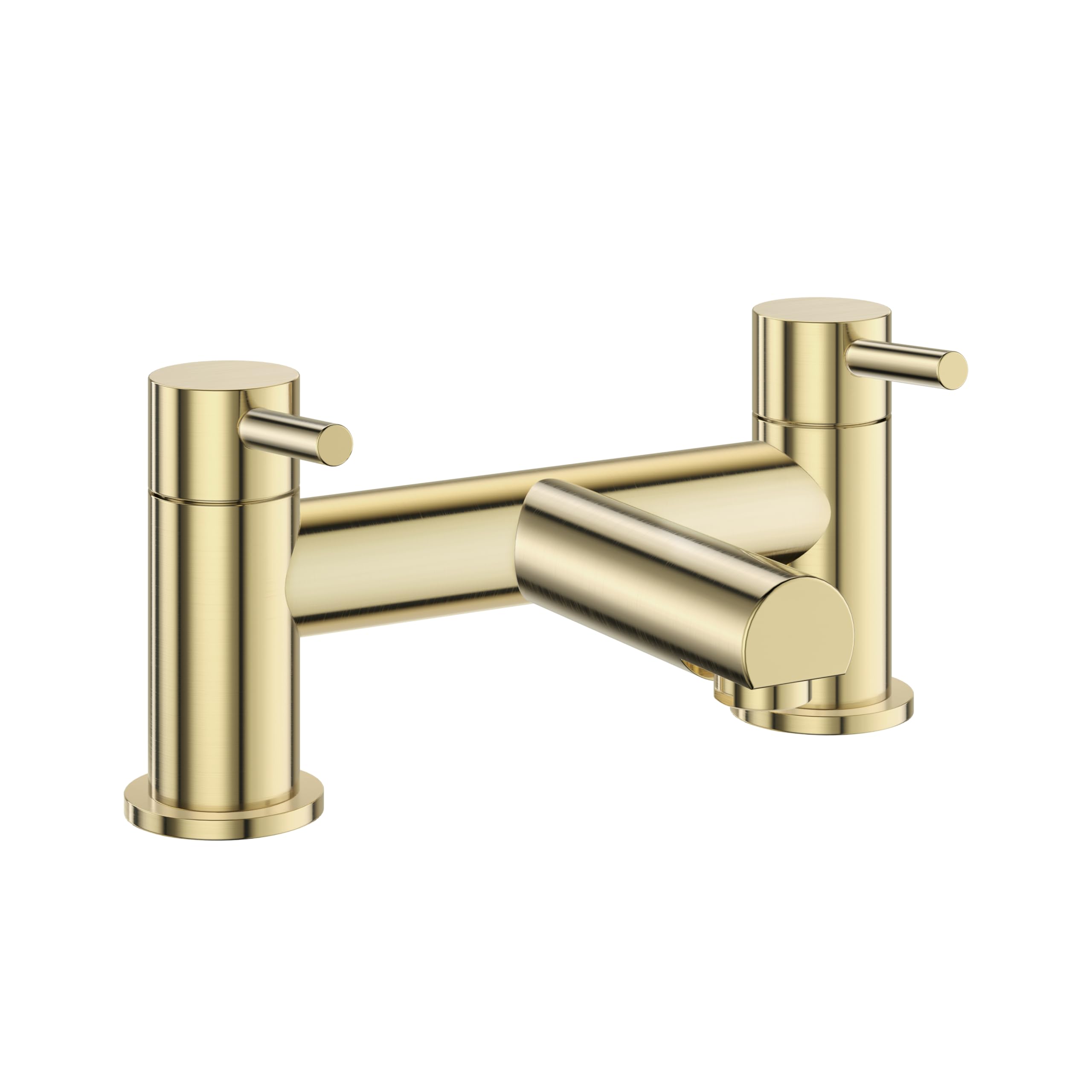 VeeBath Delta Bath Filler – Brushed Brass Finish, G3/4" Inlet, Dual Lever, Deck Mounted Bath Mixer Taps with Shower, Round Edge Double Bathroom Tap Modern Shower Mixer