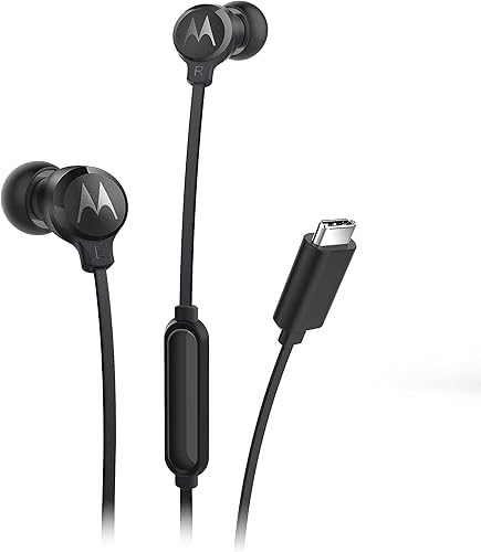 Miniatura 1 de Motorola Sound Auriculares con cable 3C-S con micrófono, auriculares ligeros con cable de silicona con cable plano sin enredos, cable USB-C,