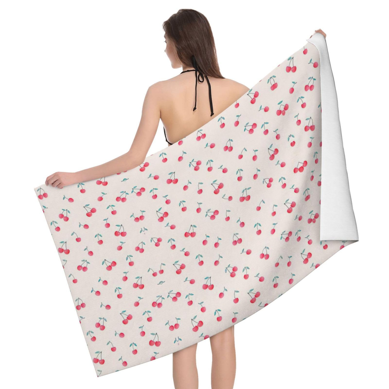 Serviette de bain microfibre absorbante cerise : grand drap de douche anti-humidité séchage rapide