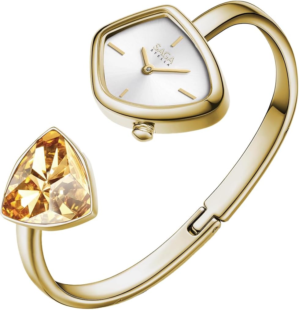 SAGA Phantom Ladies Luxury Cuff Bangle Quartz Watch, Triangular Case, Japanese Movement, 30M Water Resistant, 316L Stainless Steel Bracelet with Danube Crystals - Image 4