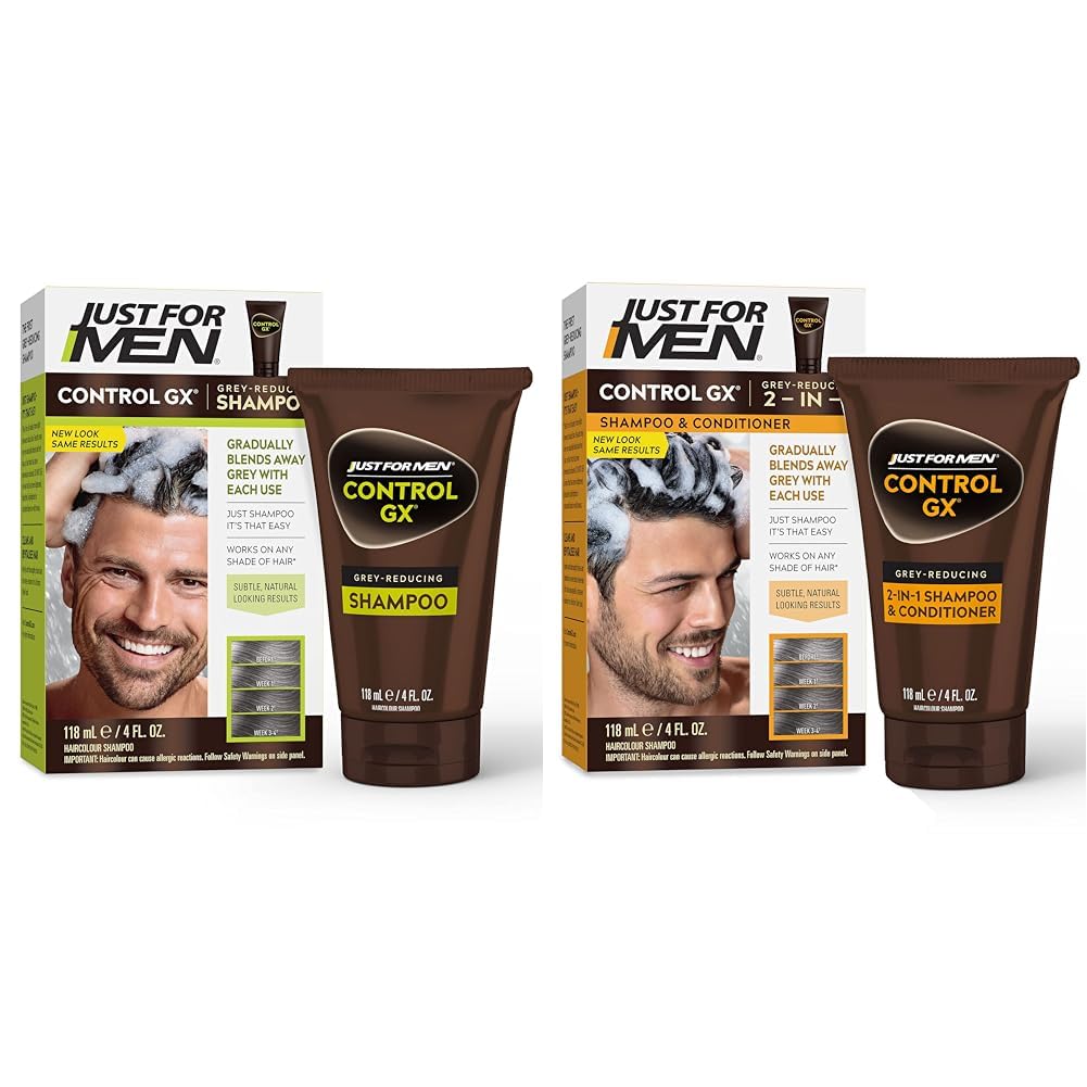 Just for Men Control GX Grey Reducing Shampoo, Gradual Hair Color for Stronger and Healthier Hair & Control GX Grey Reducing 2-in-1 Shampoo and Conditioner, Gradual Hair Color
