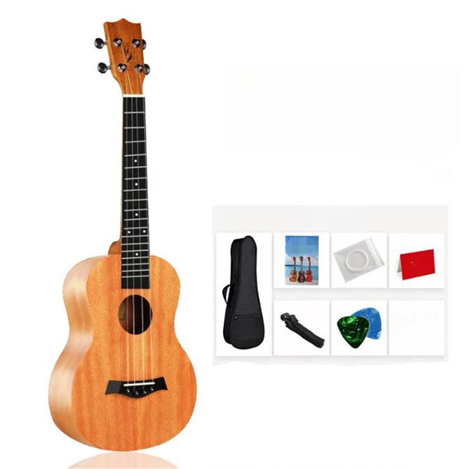 Ukulele Mahoń Fornir 26-calowy Zestaw Startowy Ukelele Zestaw Nylonowych Sznurków Ukulele Set(Wood)