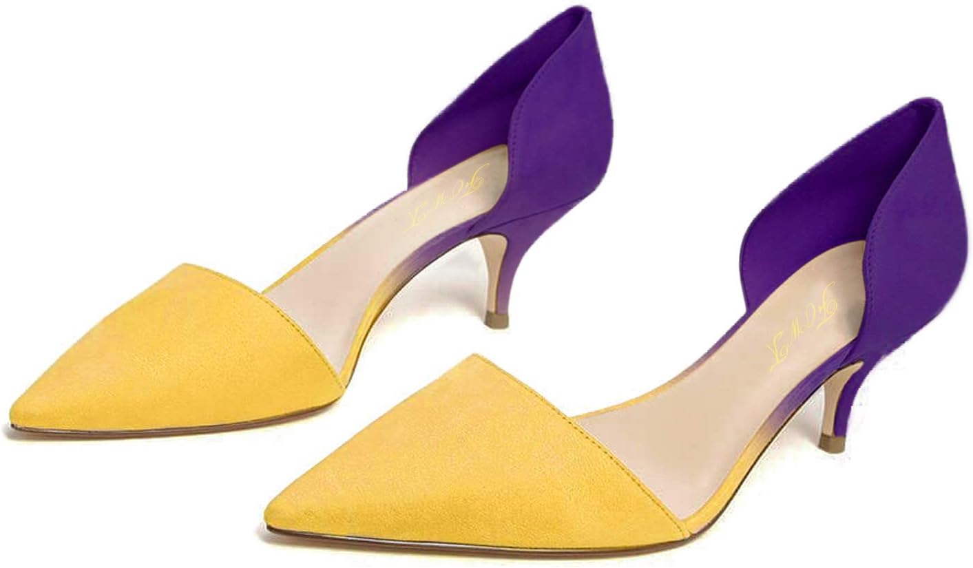 FOWT Fashion Leather Two Tone D'Orsay Slip on Nude Pumps for Woman Elegant Closed Pointed Toe Stiletto Heels Adorable 3 in Heel Dress Office Shoes, US Size 4-16 M