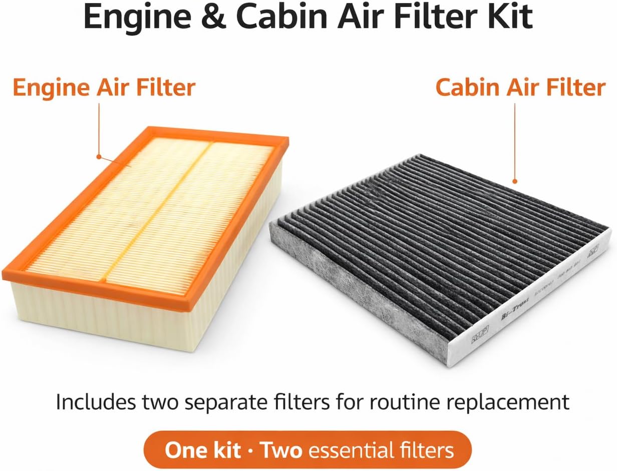Engine and Cabin Air Filter Kit Compatible with Audi A3 S3 Q3 TT Replacement for Volkswagen Golf GTI Tiguan 1.8L 2.0L Turbo 2015 2024 OEM Replace AP1395 CF11643 Carbon Cabin Filter Easy Installation