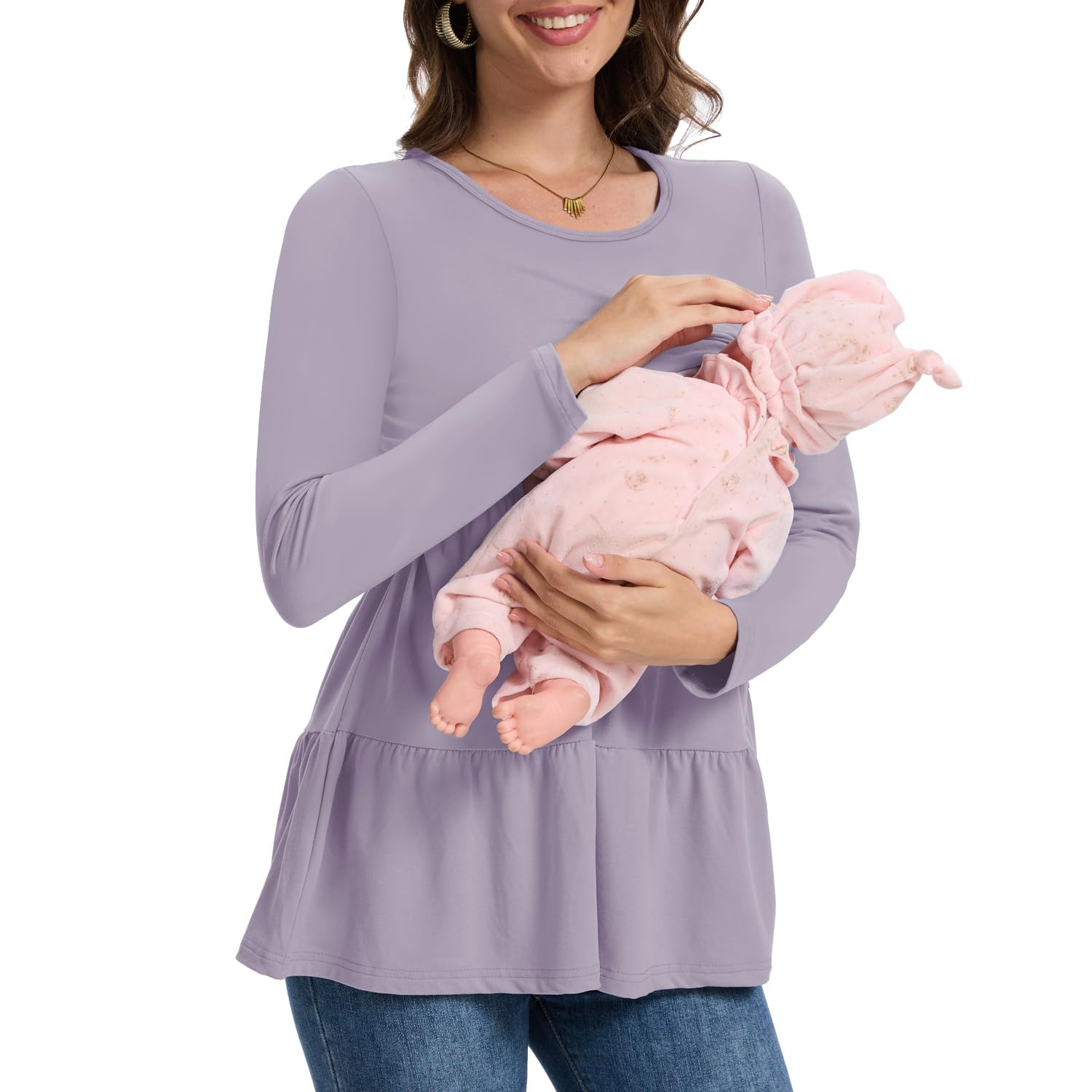 Bearsland Women's Nursing Top 3pack Long Sleeve Scoop Neck Breastfeeding Shirts Nursing Shirt
