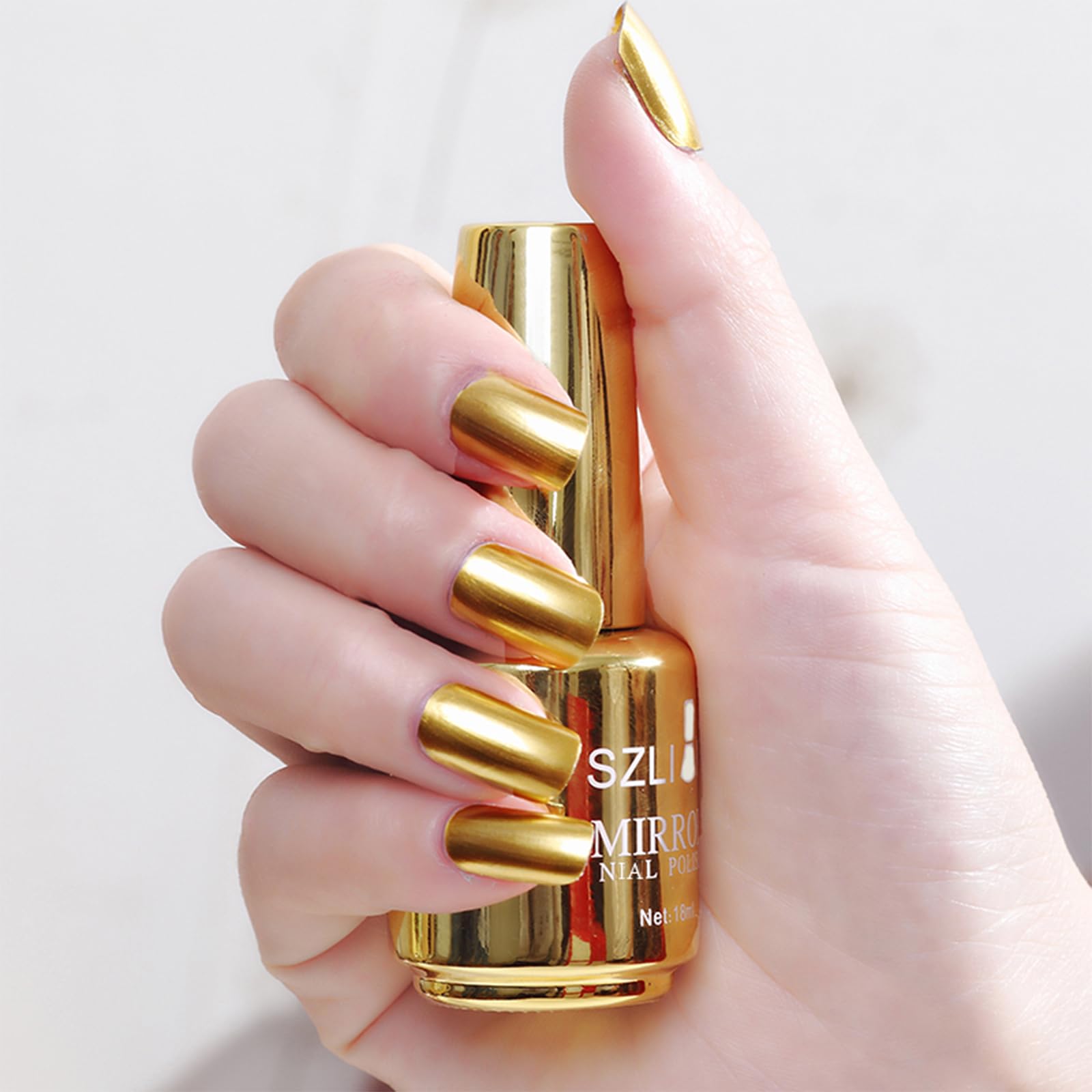 QUIWEN Metal Mirror Effect Gel Nail Polish - Gold Chrome Nail Art Varnish, Quick Drying Metallic Polish