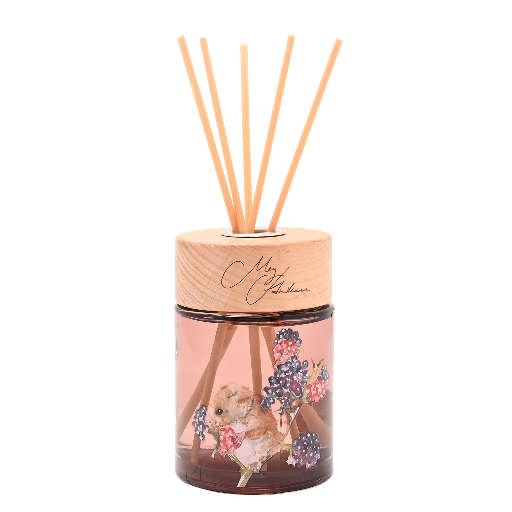Widdop And Co Pink Meg Hawkins 150Ml Reed Diffuser – Donkey Wildflower Meadow Scent – Glass Bottle And Gift Box With Watercolour Wildlife Design – Long-Lasting Home Fragrance