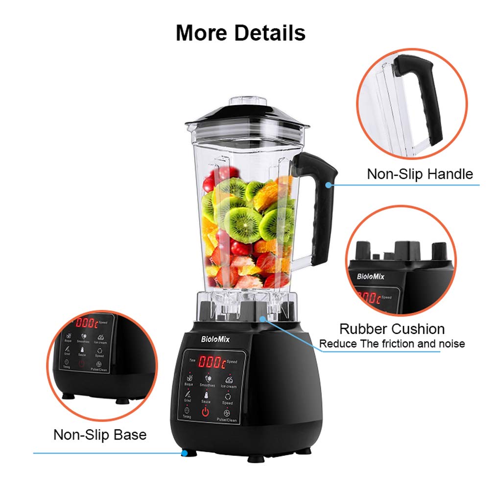 Frullatore Professionale, Frullatore Tritatutto Multifunzione Frullatore Smoothie Elettrico Portatile Frullatore per Alimenti Frullatore Frutta 45000Rpm 2200W,Nero