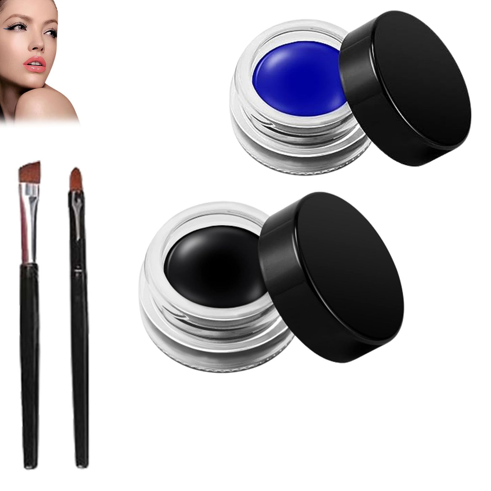 AZOIL Dual Colour Waterproof Eyeliner 2 Bottles Pack, Black Gel Eyeliner, Waterproof Long Lasting Eyeliner,Dual Eyeliner, 2 Pc Eye Makeup Brushes Included (black+blue)