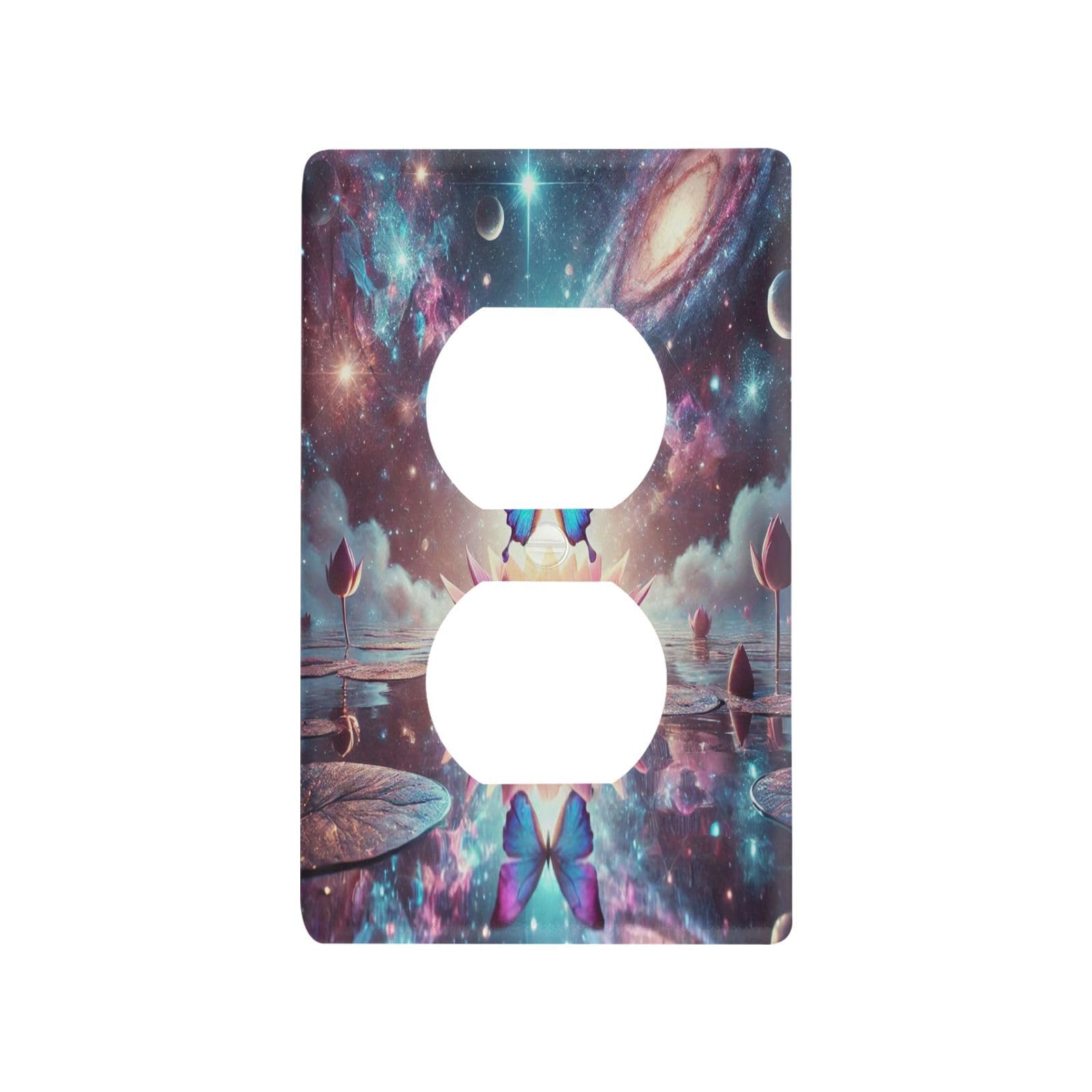 Purple Butterfly Magic Light Switch Cover Decorative Receptacle Outlet Wall Plate Guard Plastic Wall Outlet Cover for Home Decor Room Office Bathroom (Duplex Outlets Cover)